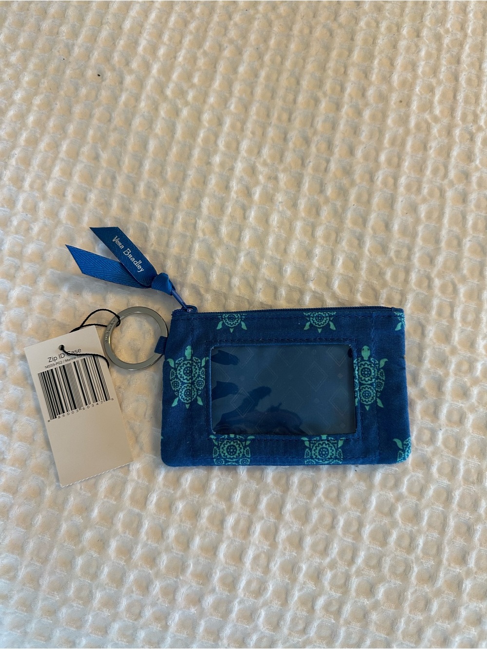 Vera Bradley Navy and Teal Turtle Zip ID Keychain Wallet
